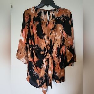 Womens Cocomo Stylish Black and Brown Tie-Front Blouse